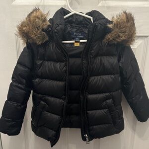 Polo by Ralph Lauren Black Puffer Jacket with Faux Fur Hood size 3T